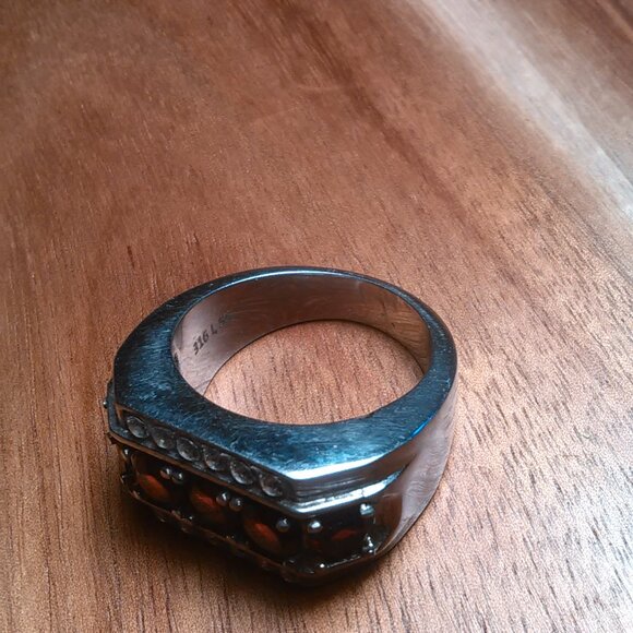 Men's Garnet and White Crystal Stainless Steel Ring (Size 10) - Picture 8 of 8